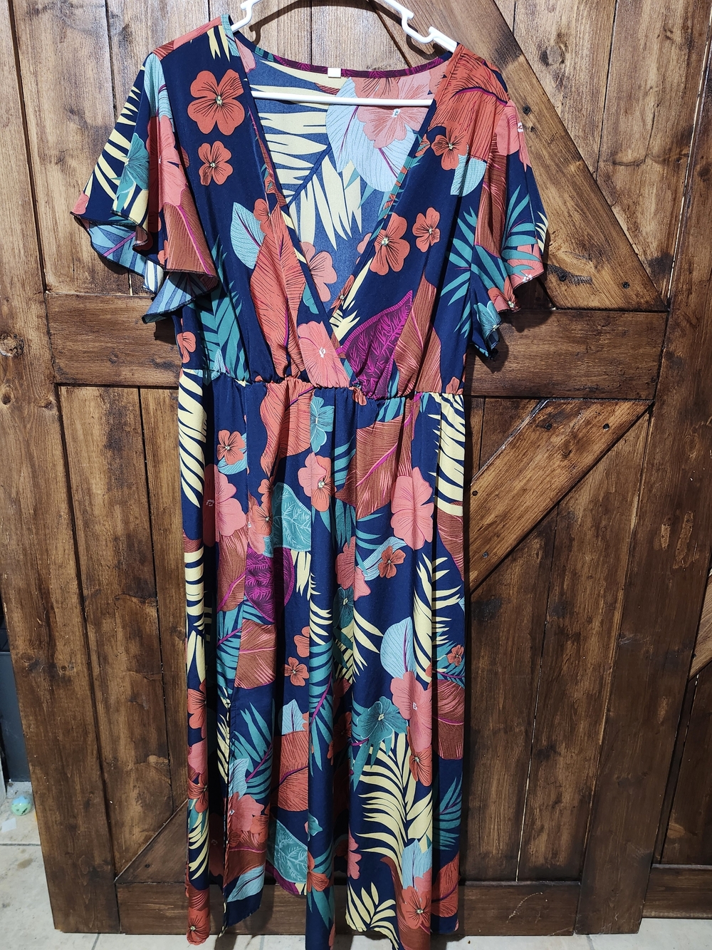 Navy Tropical Floral Wrap Maxi Dress 2x